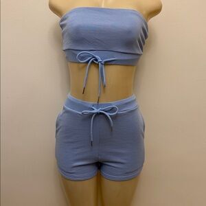 Superdown Light Blue Athletic Lounge Shorts and Tube Top Set Size XS